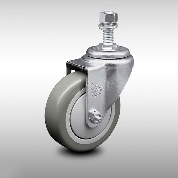 4 Inch SS Gray Polyurethane Wheel Swivel 1/2 Inch Threaded Stem Caster SCC